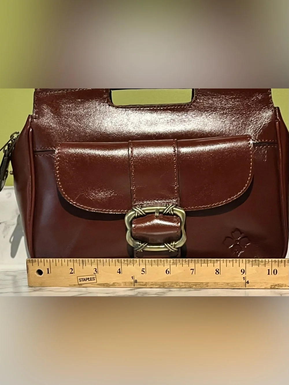 Patricia Nash Classic Brown Leather Top-Handle Bag with Detachable Strap